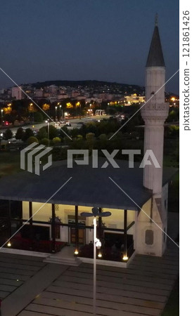 Aerial view mosque night Aerial view mosque night 121861426