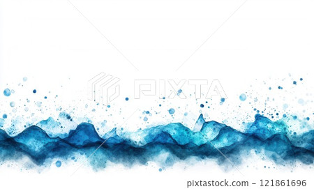 Blue Watercolor Abstract Background with Splash and Wave Patterns 121861696