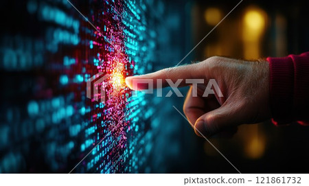 Digital Interaction Concept with Touching Finger Over Data Patterns 121861732