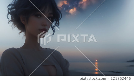 海和女孩AI圖像 121862446