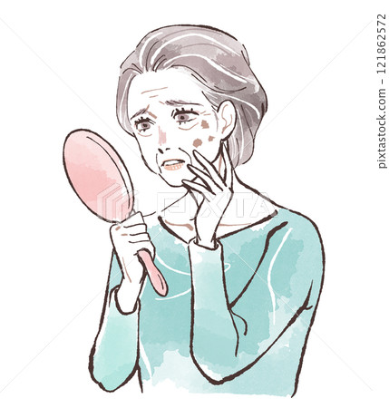 Senior women who are concerned about age spots and wrinkles Senior women who are concerned about age spots and wrinkles 121862572