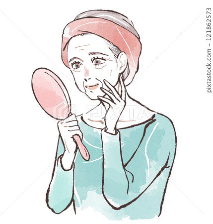 Senior woman checking her skin condition 121862573