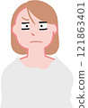 Illustration of annoyed woman's upper body 121863401