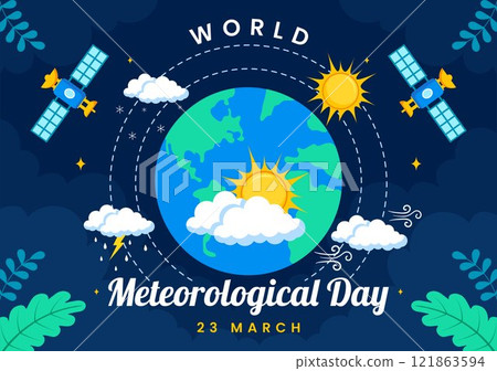 World Meteorological Day Vector Illustration on 23 March, Featuring Earth Map, Meteorology Science, and Weather Research in a Flat Style Background World Meteorological Day Vector Illustration on 23 March, Featuring Earth Map, Meteorology Science, and Weather Research in a Flat Style Background 121863594