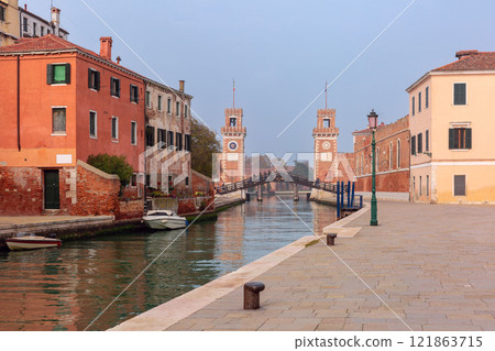 Stone towers of the old arsenal, Venice, Italy 121863715