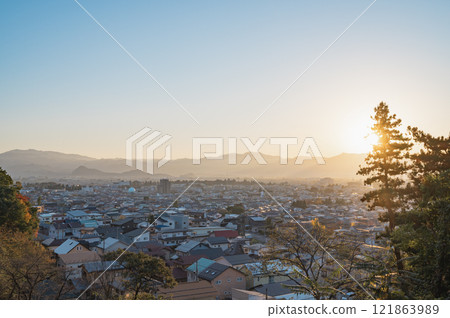 Fukushima: Evening view of Aizu from Mt. Iimori 121863989