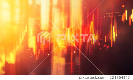 Dynamic financial chart with rising data trends in warm tones 121864342