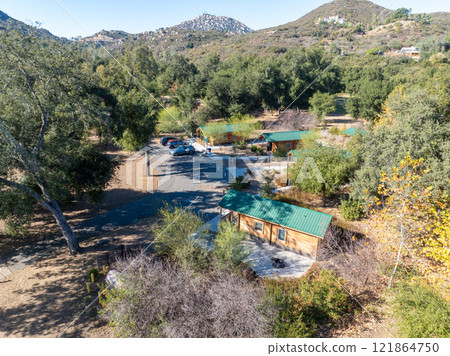 Aerial view of Campsites in the valley of Dos Picos County Park in Ramona Aerial view of Campsites in the valley of Dos Picos County Park in Ramona 121864750