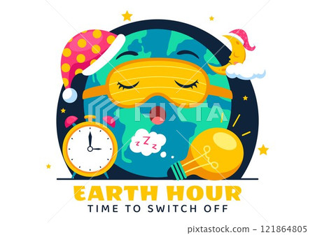 Happy Earth Hour Day Vector Illustration Featuring a Cloud, Light Bulb, World Map, and the Theme of Turning Off Lights in a Flat Cartoon Background Happy Earth Hour Day Vector Illustration Featuring a Cloud, Light Bulb, World Map, and the Theme of Turning Off Lights in a Flat Cartoon Background 121864805