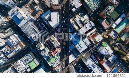 Drone aerial view of modern city Drone aerial view of modern city 121864831