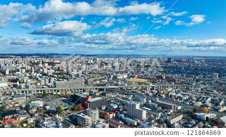 Drone aerial view of modern city Drone aerial view of modern city 121864869