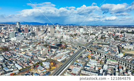 Drone aerial view of modern city Drone aerial view of modern city 121864876