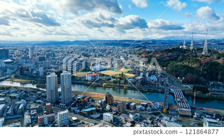 Drone aerial view of modern city Drone aerial view of modern city 121864877