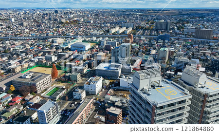 Drone aerial view of modern city 121864880