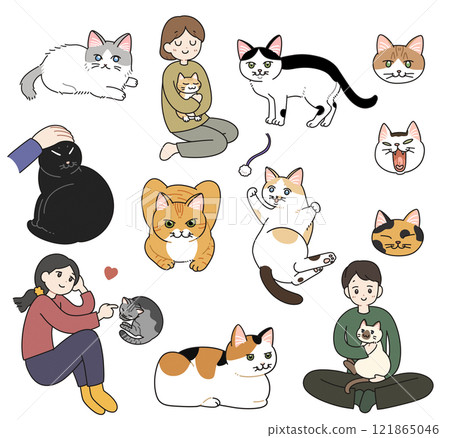 各種姿勢的貓科動物和人類的全身套裝 121865046