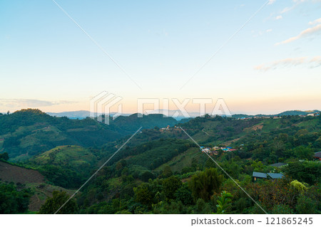 beautiful mountain hill with sky 121865245