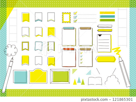 標籤和便條、手寫紙和文具手寫框架、向量插圖集 121865301