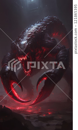 terrifying demonic beast with sharp claws and glowing eyes terrifying demonic beast with sharp claws and glowing eyes 121865395