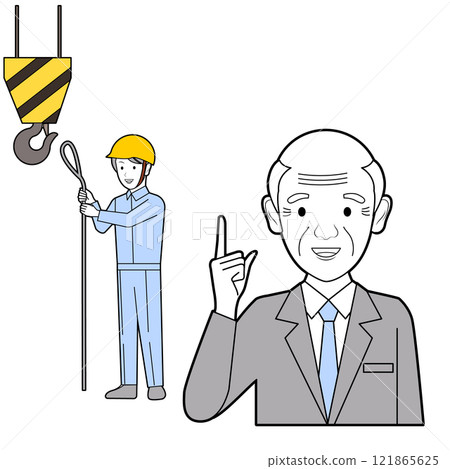Senior man explaining crane slinging 121865625