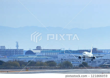 Osaka International Airport JAL Airplane Landing Ready 121866059