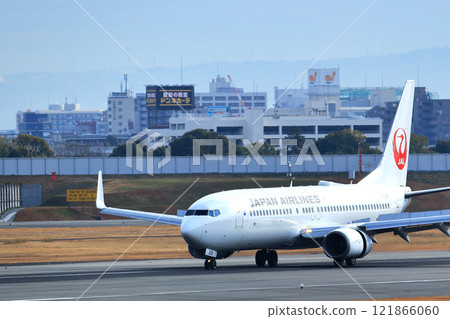Osaka International Airport JAL Airplane Landing Ready 121866060