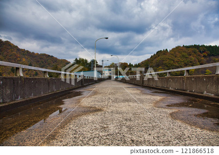 Dam lake and countryside in autumn Dam lake and countryside in autumn 121866518