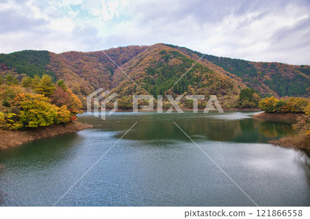 Dam lake and countryside in autumn Dam lake and countryside in autumn 121866558