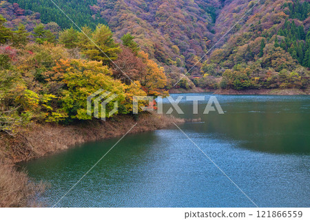 Dam lake and countryside in autumn Dam lake and countryside in autumn 121866559