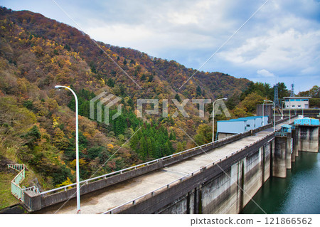 Dam lake and countryside in autumn Dam lake and countryside in autumn 121866562