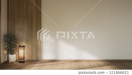scene empty modern japanese Empty, room white wall on wooden floor interior design. 121866621