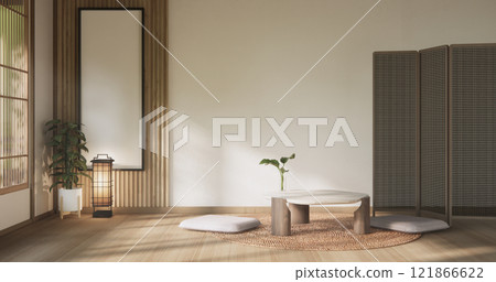 modern japan Low table and pillow in room minimalist scene with decoration muji style. 121866622