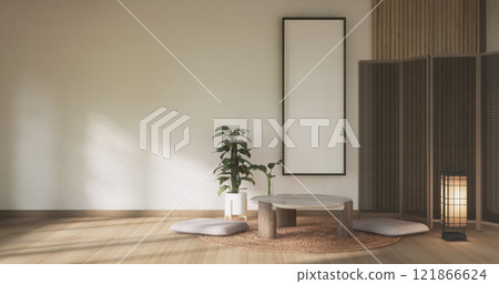 modern japan Low table and pillow in room minimalist scene with decoration muji style. modern japan Low table and pillow in room minimalist scene with decoration muji style. 121866624