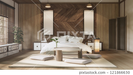 Bedroom minimal style. Modern white wall and wooden floor, room minimalist. 121866630