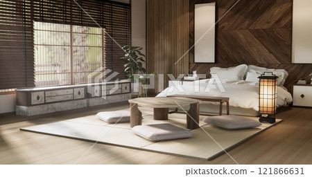 Bedroom minimal style. Modern white wall and wooden floor, room minimalist. Bedroom minimal style. Modern white wall and wooden floor, room minimalist. 121866631