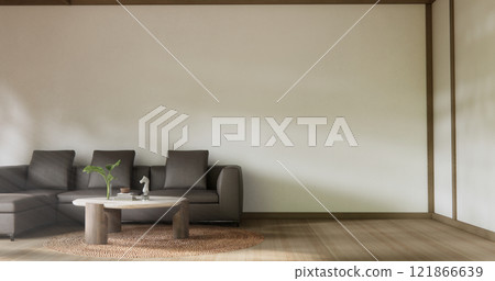 Scene living room have sofa and decoration wooden japanese  minimalist design. 121866639