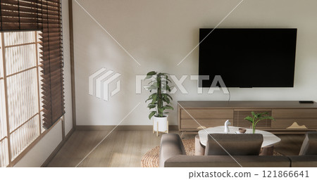 Scene living room have sofa and decoration wooden japanese  minimalist design. 121866641