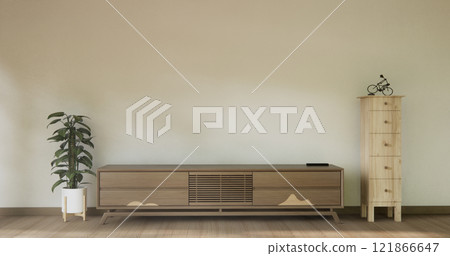 Modern Cabinet wood design on white wall room scene. 121866647