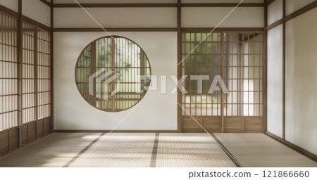 Scene empty room modern with tatami mat floor, interior japanese traditional style. 121866660