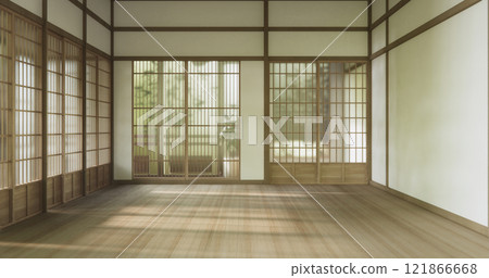 Scene empty room modern with tatami mat floor, interior japanese traditional style. 121866668