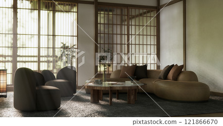 Scene living room have sofa and decoration wooden japanese minimalist design. Scene living room have sofa and decoration wooden japanese minimalist design. 121866670