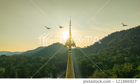 aerial view of the golden gate with intricate golden architecture 121866927
