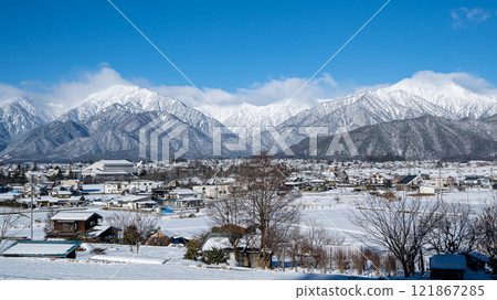Winter Northern Alps and cityscape, Omachi City, Nagano Prefecture Winter Northern Alps and cityscape, Omachi City, Nagano Prefecture 121867285