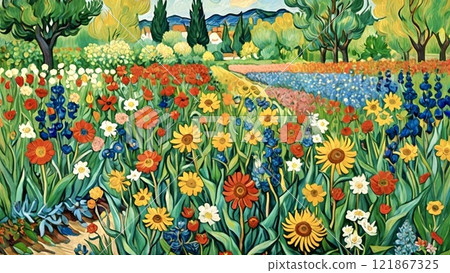 A Van Gogh-style flower field 121867325