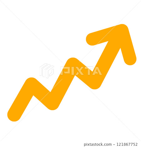 Illustration of a jagged arrow rising upward to the right 121867752