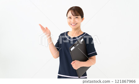 Esthetician uniform hand-waving Esthetician uniform hand-waving 121867966