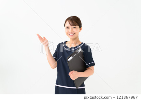 Esthetician uniform hand-waving Esthetician uniform hand-waving 121867967