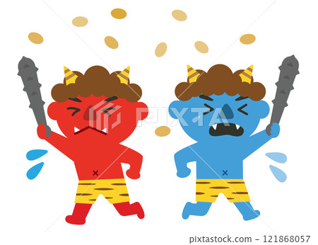 Setsubun_Bean-throwing_Demon-banishing_Red and blue demons fleeing 121868057