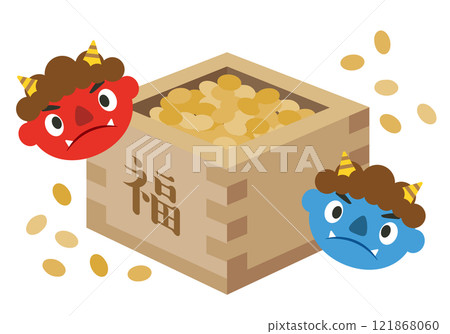 Setsubun_Bean Throwing_Evil spirits and ward off bad luck (Red and Blue Demons) 121868060