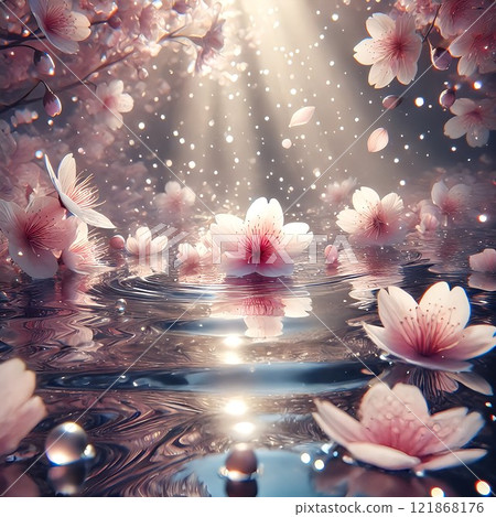 Sakura Petals on a Tranquil Stream 121868176