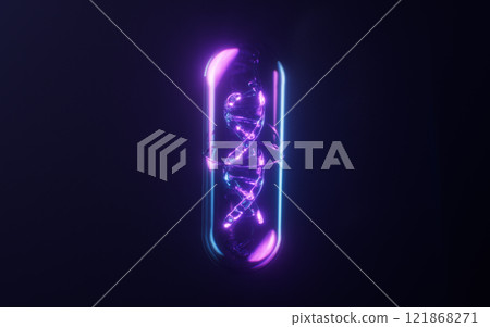 Medical capsule with dark neon light effect, 3d 121868271